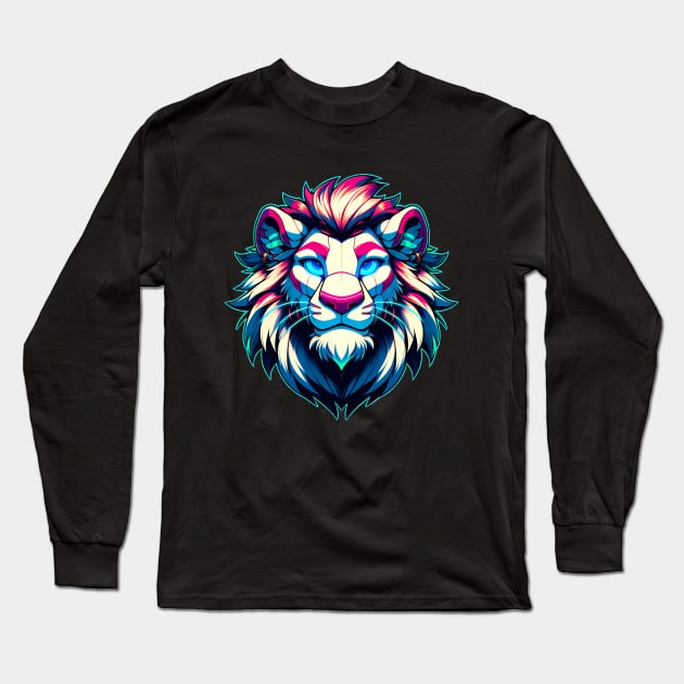 Cyberpunk Neon Furry Anthro Lion V2 Long Sleeve T-Shirt by Blue Bull Bazaar
